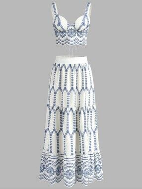 NWT Commense Printed Sleeveless Tie Back Maxi Skirt Set, Large